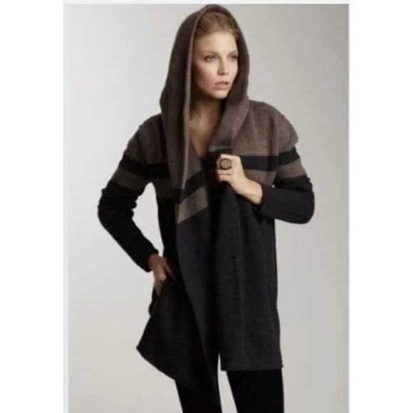 Vince Open Front Hooded Knit Sweater Sz M Wool Alpaca Cashmere with Pockets - Picture 2 of 6